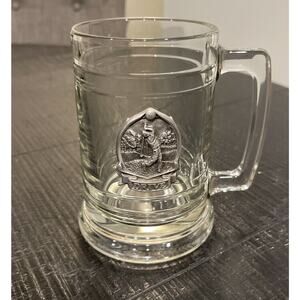 Drive!!Clear Glass Beer Stein Mug Raised Attached Golf Swing Pewter Medallion